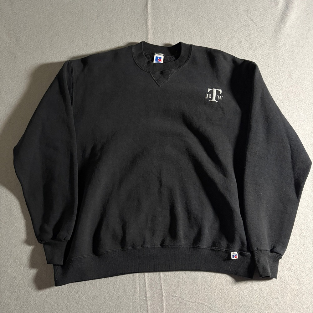 Vintage Russell Athletic‎ Sweatshirt XL Black Made in USA Embroidered Pullover